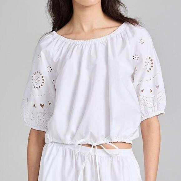Kerri Rosenthal Lizzie Eyelet Blouse Top Embroidered White Cotton XS New 270549 - Picture 1 of 11
